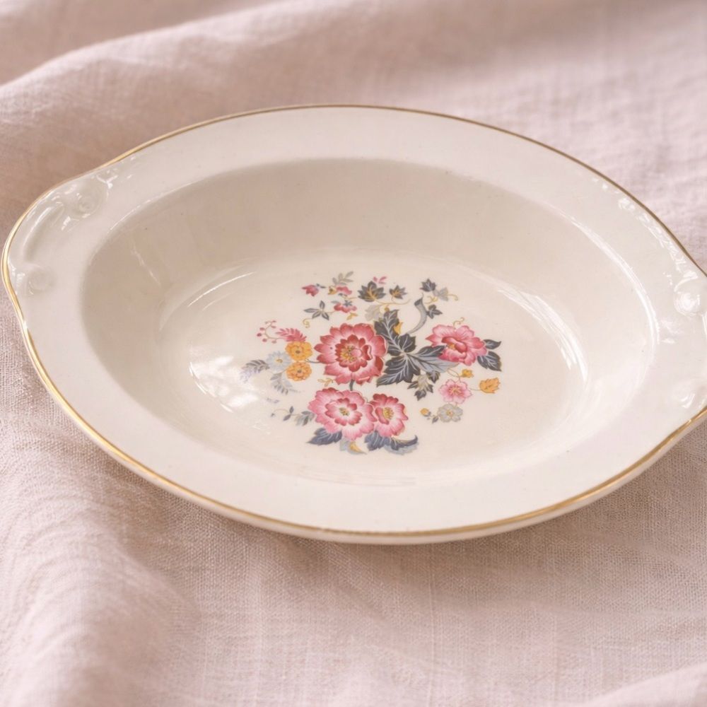 Vintage 1950's Oval Vegetable Bowl by Taylor Smith Floral Gold Trim Cottagecore